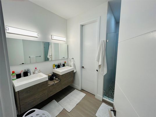 Bathroom, Dual Sink Vanities, Interior, Wood Texture Flooring