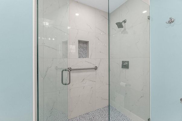 Bathroom, Glass Shower, Interior, Marble Walls