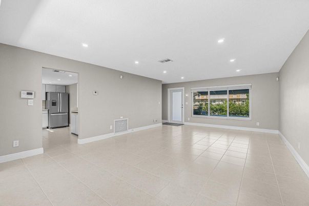 Empty room, Interior, Kitchen, Recessed Lighting, Stainless Steel Appliances