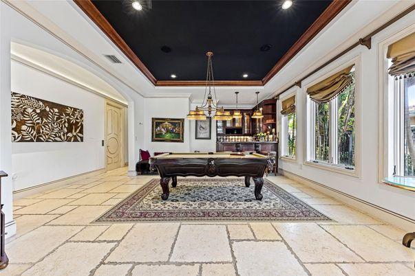 Billiard Table, Game Room, Interior, Pendant Lights, Recessed Lighting