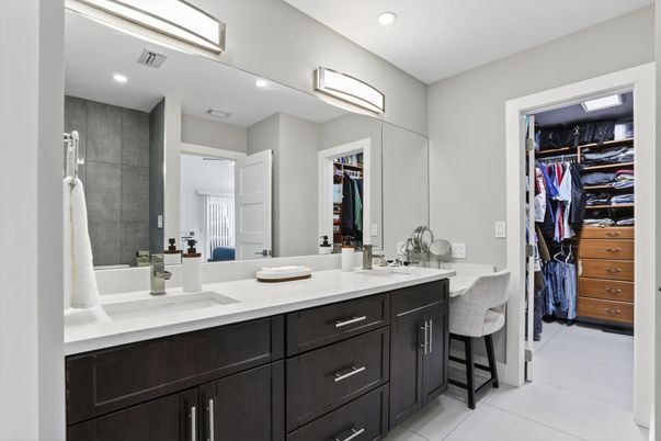 Bathroom, Dual Sink Vanities, Interior, Recessed Lighting, Walk-in Closets