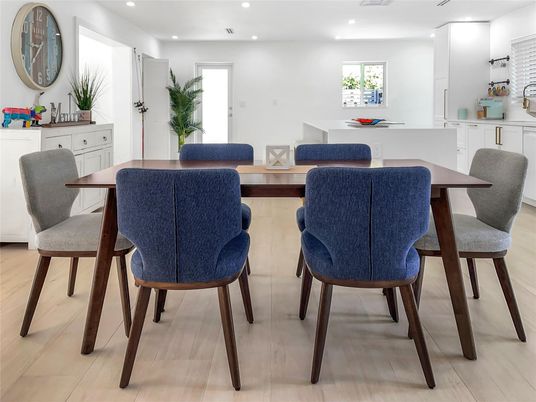 Dining room, Interior, Kitchen, Recessed Lighting, Wood Texture Flooring