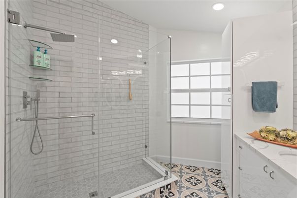 Bathroom, Glass Shower, Interior, Recessed Lighting