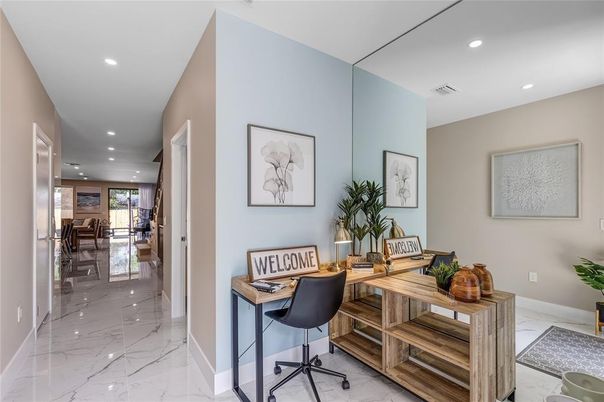 Home Office, Interior, Marble, Recessed Lighting