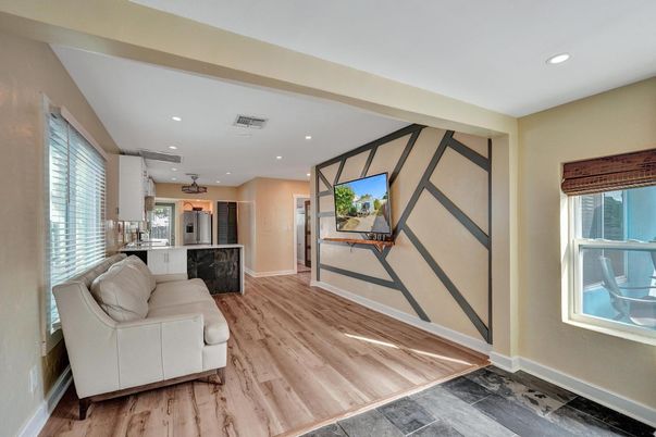 Interior, Kitchen, Recessed Lighting, Wood Texture Flooring