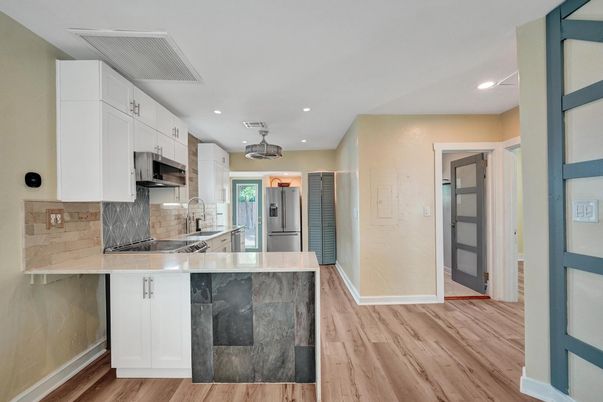 Interior, Kitchen, Recessed Lighting, Wood Texture Flooring