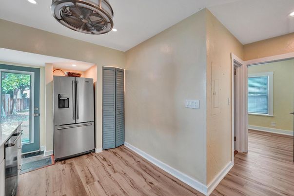 Interior, Kitchen, Recessed Lighting, Wood Texture Flooring