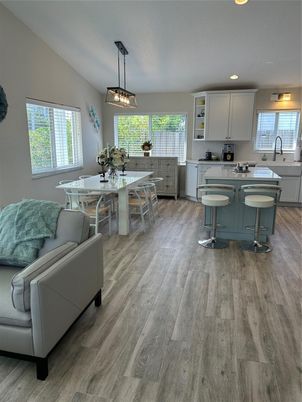 Dining room, Interior, Kitchen, Living room, Pendant Lights, Recessed Lighting, Wood Texture Flooring