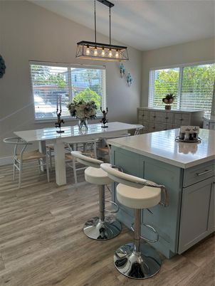 Dining room, Interior, Pendant Lights, Wood Texture Flooring