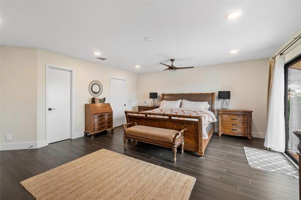 Bedroom, Interior, Recessed Lighting, Wood Texture Flooring