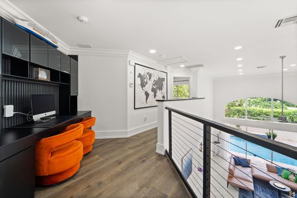 Home Office, Interior, Recessed Lighting, Wood Texture Flooring