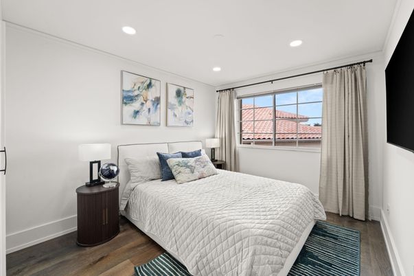 Bedroom, Interior, Recessed Lighting, Wood Texture Flooring