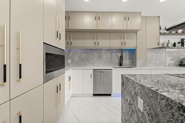 Interior, Kitchen, Marble, Recessed Lighting, Stainless Steel Appliances