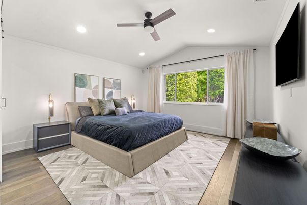 Bedroom, Interior, Recessed Lighting, Wood Texture Flooring