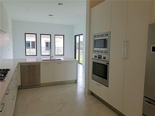 Interior, Kitchen, Marble, Recessed Lighting, Stainless Steel Appliances