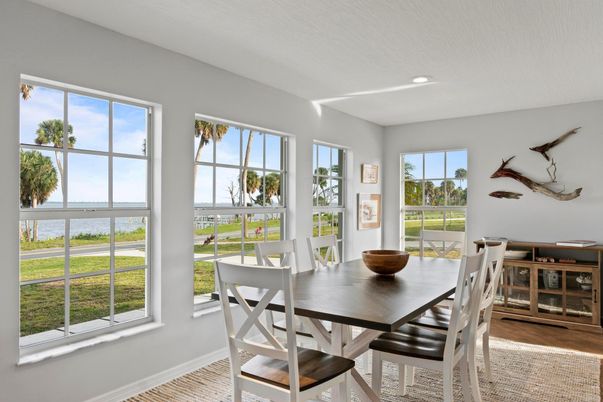 Dining room, Interior, Recessed Lighting, Wood Texture Flooring