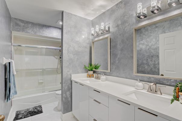 Bathroom, Dual Sink Vanities, Glass Shower, Interior
