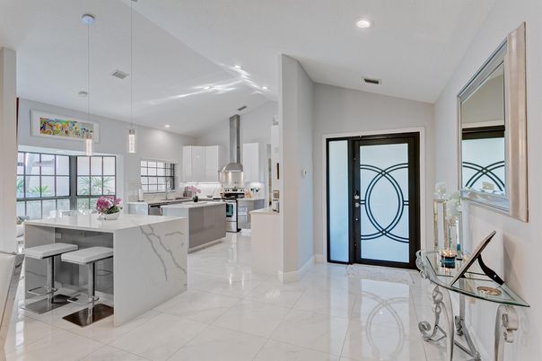 Interior, Kitchen, Marble, Pendant Lights, Recessed Lighting, Stainless Steel Appliances