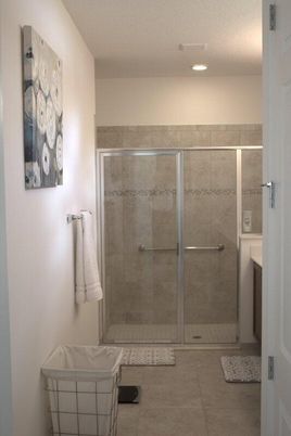 Bathroom, Glass Shower, Interior, Recessed Lighting