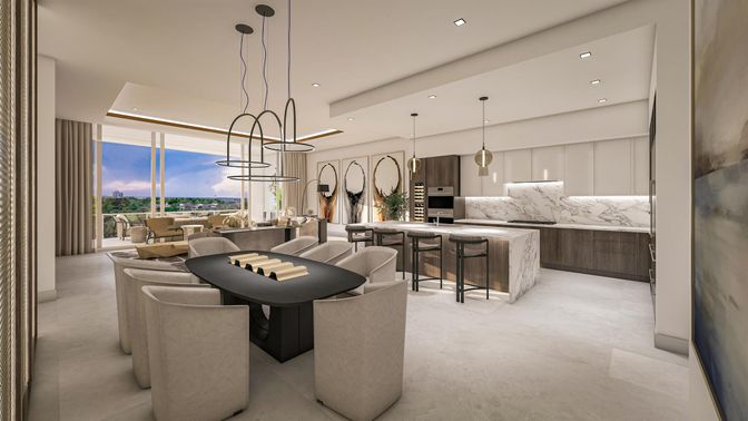 Dining room, Interior, Kitchen, Living room, Pendant Lights, Recessed Lighting, Stainless Steel Appliances