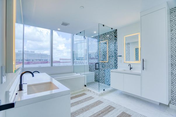 Bathroom, Dual Sink Vanities, Glass Shower, Interior, Recessed Lighting