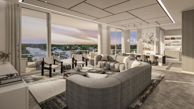 Dining room, Interior, Living room, Pendant Lights, Recessed Lighting, Water