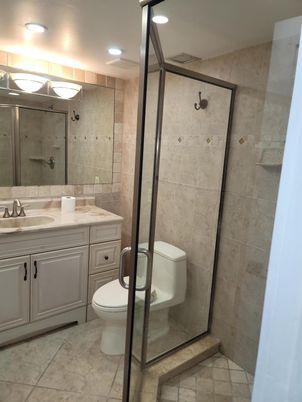 Bathroom, Glass Shower, Interior, Recessed Lighting