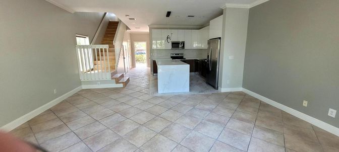 Empty room, Interior, Kitchen, Recessed Lighting, Stainless Steel Appliances