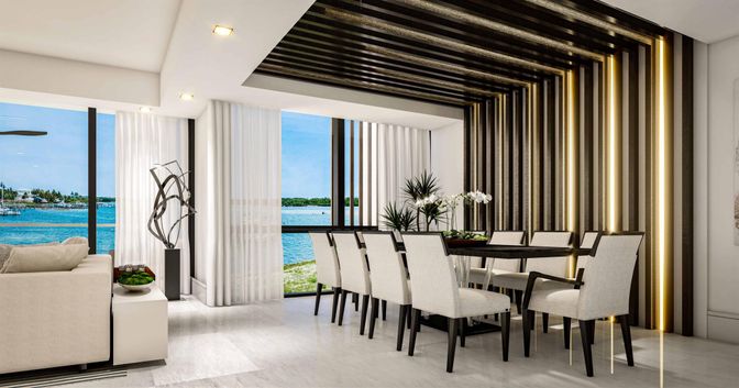 Dining room, Interior, Recessed Lighting, Water