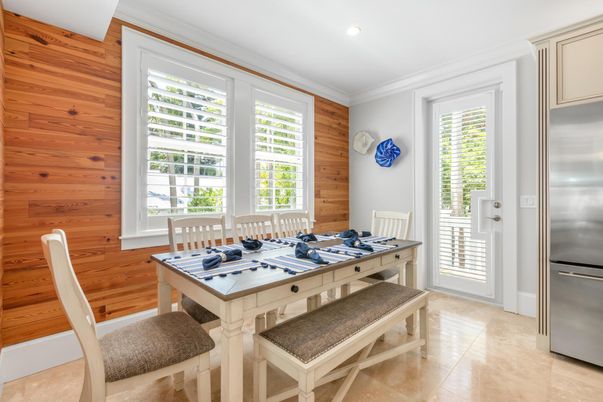 Dining room, Interior, Kitchen, Recessed Lighting, Wooden Walls