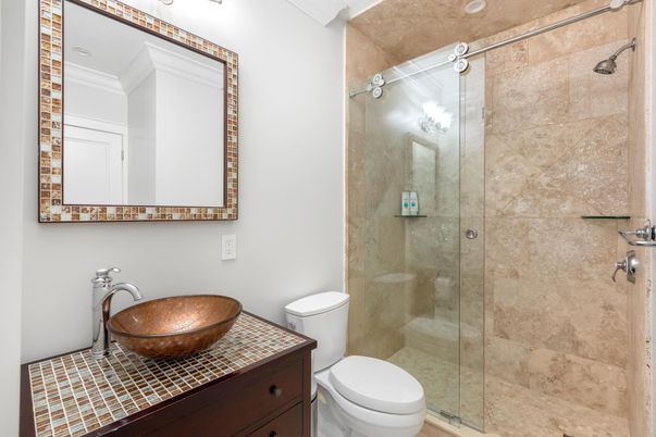 Bathroom, Glass Shower, Interior, Tile Countertops