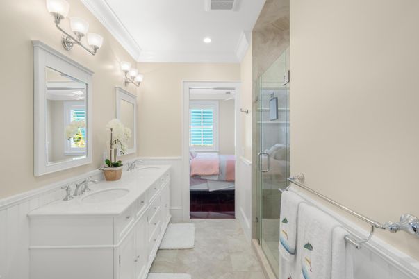 Bathroom, Dual Sink Vanities, Glass Shower, Interior, Recessed Lighting