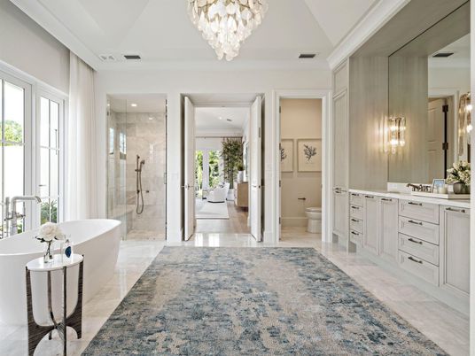 Bathroom, Chandelier, Dual Sink Vanities, Free Standing Baths, Glass Shower, Interior, Recessed Lighting