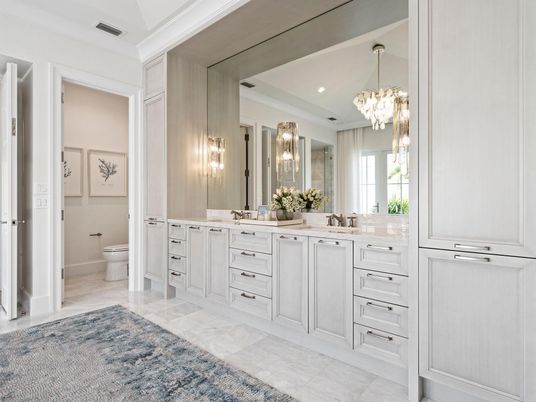 Bathroom, Chandelier, Dual Sink Vanities, Interior, Recessed Lighting
