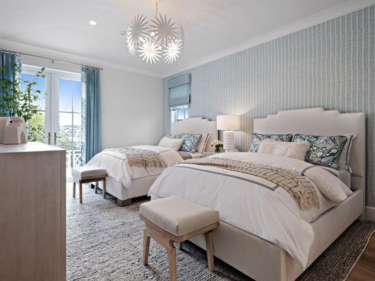 Bedroom, Interior, Pendant Lights, Recessed Lighting, Wood Texture Flooring