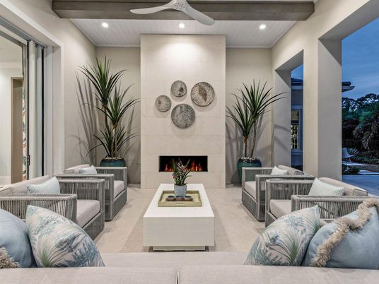 Fireplace, Interior, Living room, Recessed Lighting, Wooden Beams