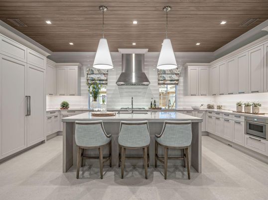 Interior, Kitchen, Pendant Lights, Recessed Lighting, Stainless Steel Appliances, Wooden Ceilings