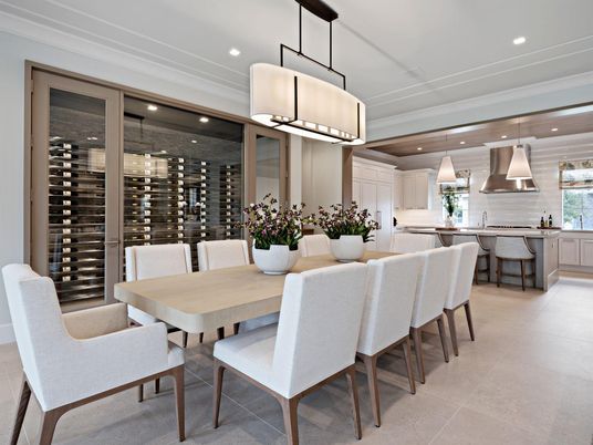 Dining room, Interior, Kitchen, Pendant Lights, Recessed Lighting, Stainless Steel Appliances, Wine Storage