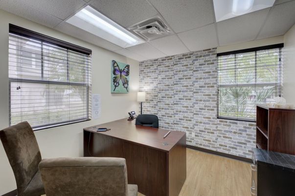 Home Office, Interior, Stone Walls, Wood Texture Flooring