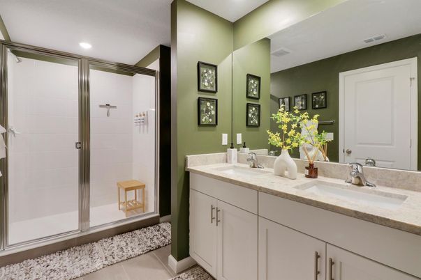 Bathroom, Dual Sink Vanities, Glass Shower, Interior, Recessed Lighting