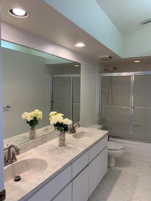 Bathroom, Dual Sink Vanities, Glass Shower, Interior, Recessed Lighting