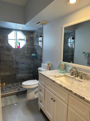 Bathroom, Dual Sink Vanities, Glass Shower, Interior