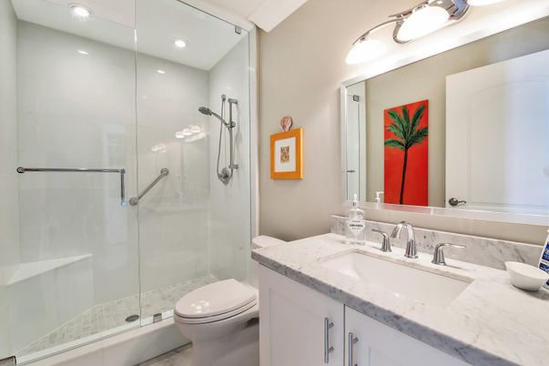 Bathroom, Glass Shower, Interior, Recessed Lighting