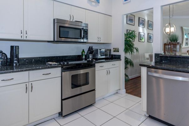Interior, Kitchen, Pendant Lights, Stainless Steel Appliances, Wood Texture Flooring