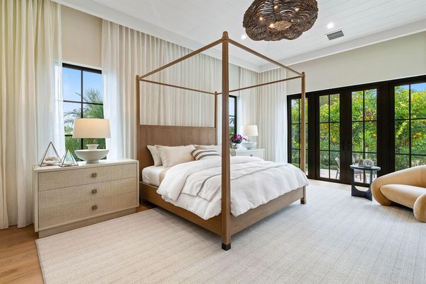 Bedroom, Chandelier, Interior, Recessed Lighting, Wood Texture Flooring