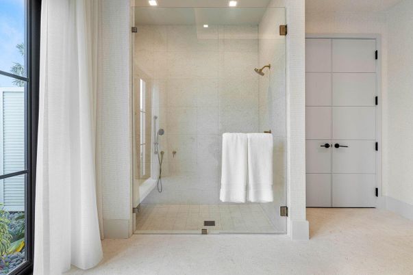 Bathroom, Glass Shower, Interior, Recessed Lighting