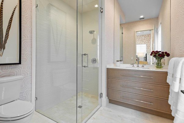 Bathroom, Glass Shower, Interior, Recessed Lighting