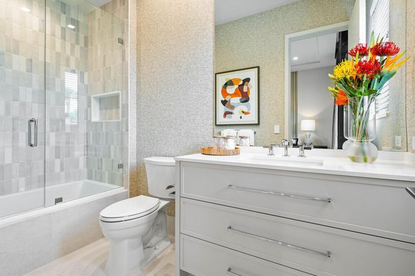 Bathroom, Glass Shower, Interior, Recessed Lighting