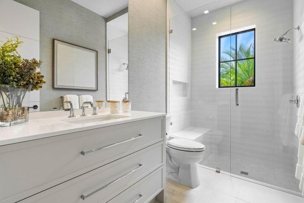 Bathroom, Glass Shower, Interior, Recessed Lighting
