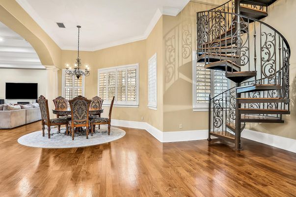 Chandelier, Dining room, Interior, Wood Texture Flooring